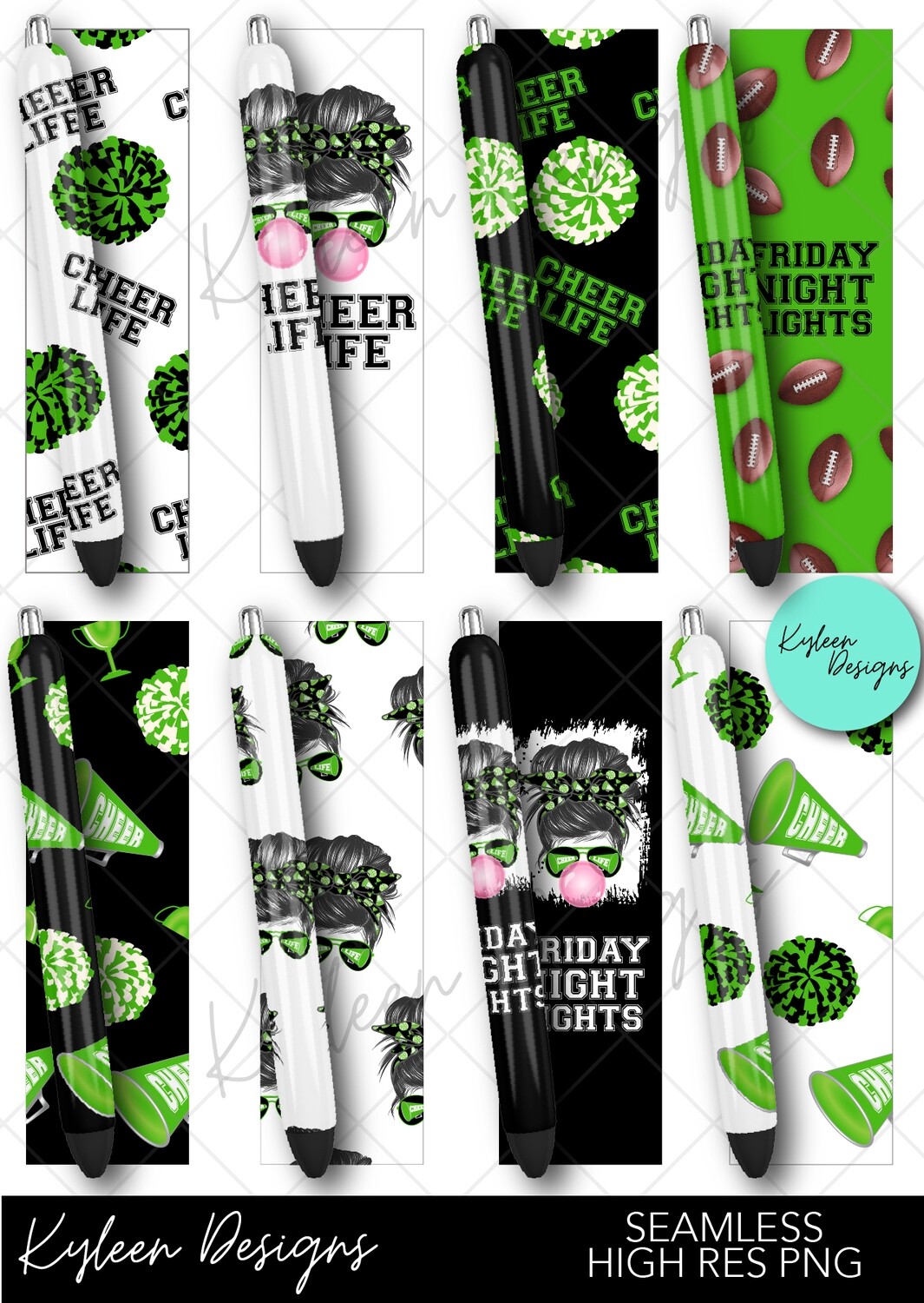 Kelly Green cheer life Friday night lights pen wrappers™  for waterslide High Res PNG file