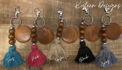 Engraved Wood Disc Keychain