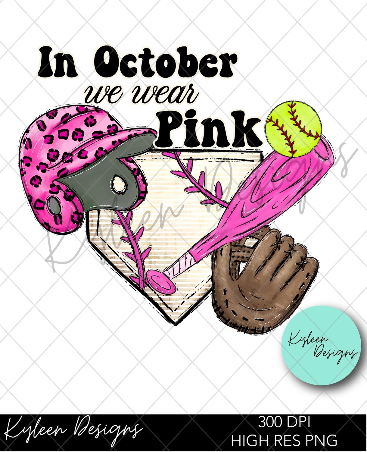 In October we wear pink SOFTBALL high res PNG