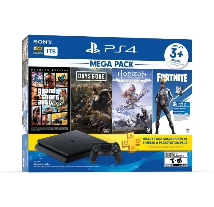 Playstation 4 mega pack 1 Tb incluye 3 juegos+ 1 mando + 3 meses gratis de PlayStation plus