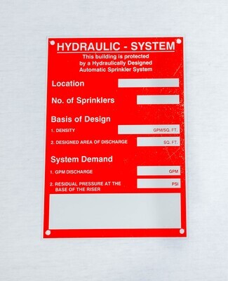 Custom Laser Engraved Hydraulic Data Plates-Hydraulic System