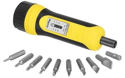 Wheeler, Fat Wrench Tool, Adjustable Torque, Settings from 5-60lbs, 10 Bit Set, Black/Yellow
