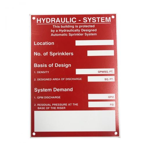 Hydraulic Data Placard-Blank
