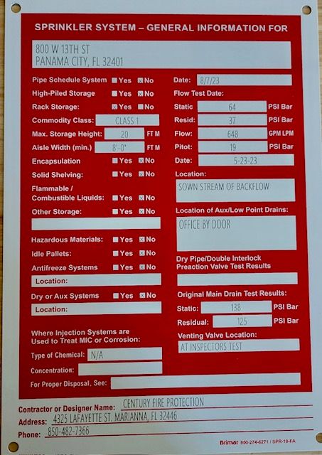 Custom Laser Engraved Hydraulic Data Plates-Hydraulic Calc. System-Florida