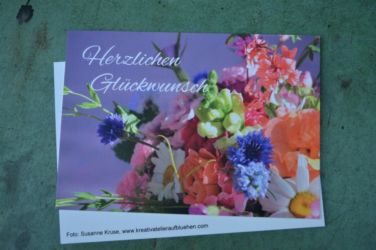 Postkarte, Din a6 , Motiv Blumenstrauß, Herzlichen Glückwunsch, NATURPAPIER, 5 Stück