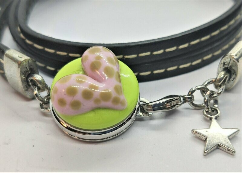 Wechseldruckknopf Herz rosa/grün für BASIS-Wickelarmband