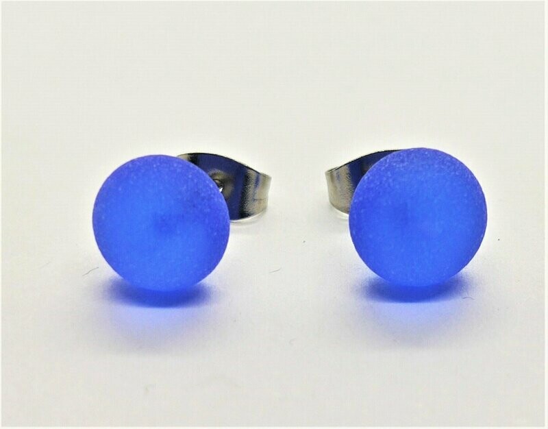Ohrstecker aus Glas und Edelstahl, satiniert, kobaltblau