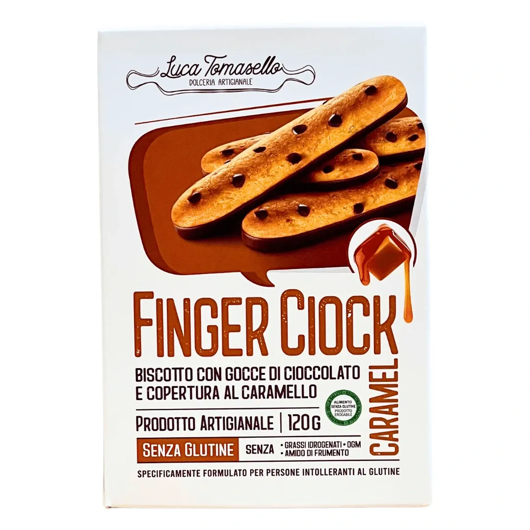 Luca Tomasello BISCOTTO CON GOCCE DI CIOCCOLATO E COPERTURA AL CARAMELLO
