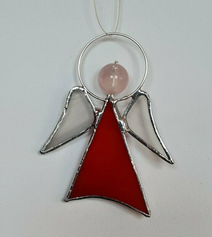 Engel rot, Tiffanyengel, Schutzengel, Handarbeit 5,5cm x 7cm mit Rosenquarzkopf Engel rot, Tiffanyengel, Schutzengel, Handarbeit 5,5cm x 7cm mit Rosenquarzkopf