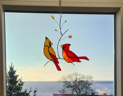 Kardinal Vogelpaar rot, 24cm breit 25cm hoch,