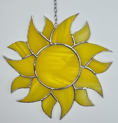 Tiffany Fensterbild, Sonnenfänger Sonne gelb, Handarbeit ca. 20cm Durchmesser