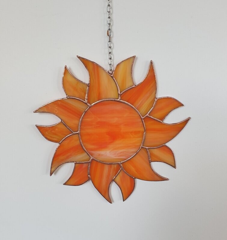 Tiffany Fensterbild, Sonnenfänger Sonne orange, Handarbeit ca. 18,5cm Durchmesser Tiffany Fensterbild, Sonnenfänger Sonne orange, Handarbeit ca. 18,5cm Durchmesser