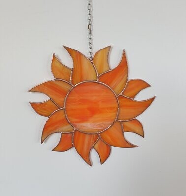 Tiffany Fensterbild, Sonnenfänger Sonne orange, Handarbeit ca. 18,5cm Durchmesser