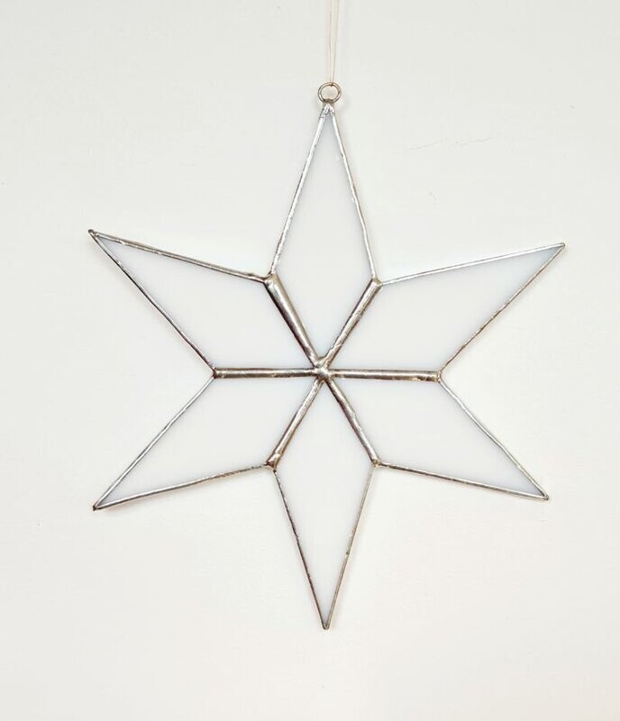 Stern 6 Spitzen weiß, Tiffany Fensterbild, Handarbeit 15,5 x 15,5cm Stern 6 Spitzen weiß, Tiffany Fensterbild, Handarbeit 15,5 x 15,5cm