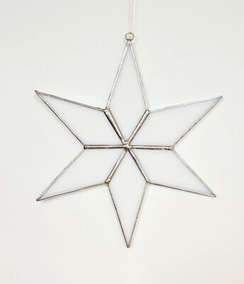 Stern 6 Spitzen weiß, Tiffany Fensterbild, Handarbeit 15,5 x 15,5cm