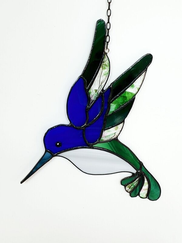 Vogel Kolibrie blau grün, Tiffany Fensterbild, 16 breit 20 hoch Handarbeit Vogel Kolibrie blau grün, Tiffany Fensterbild, 16 breit 20 hoch Handarbeit