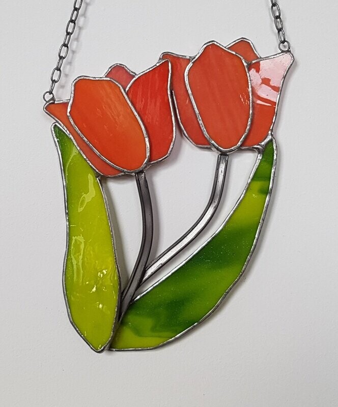 Tiffany Fensterbild Tiffany Fensterbild "Tulpen", 3D 13cm x 18cm Handarbeit