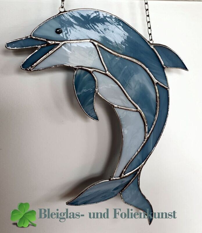 Delphin, Tiffany Fensterbild, 24cm breit 20cm hoch, Handarbeit Delphin, Tiffany Fensterbild, 24cm breit 20cm hoch, Handarbeit