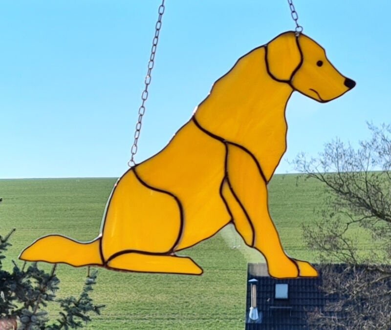 golden Retriever, Tiffany Fensterbild, 25cm breit 19cm hoch, Handarbeit golden Retriever, Tiffany Fensterbild, 25cm breit 19cm hoch, Handarbeit