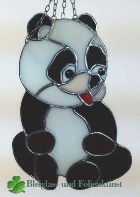 Pandabär, Tiffany Fensterbild, 14cm breit 21cm hoch, Handarbeit