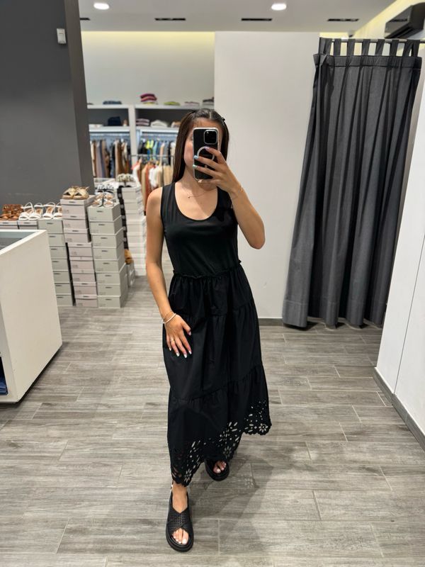 Abito lungo in popeline dettagli in macramè LIU JO