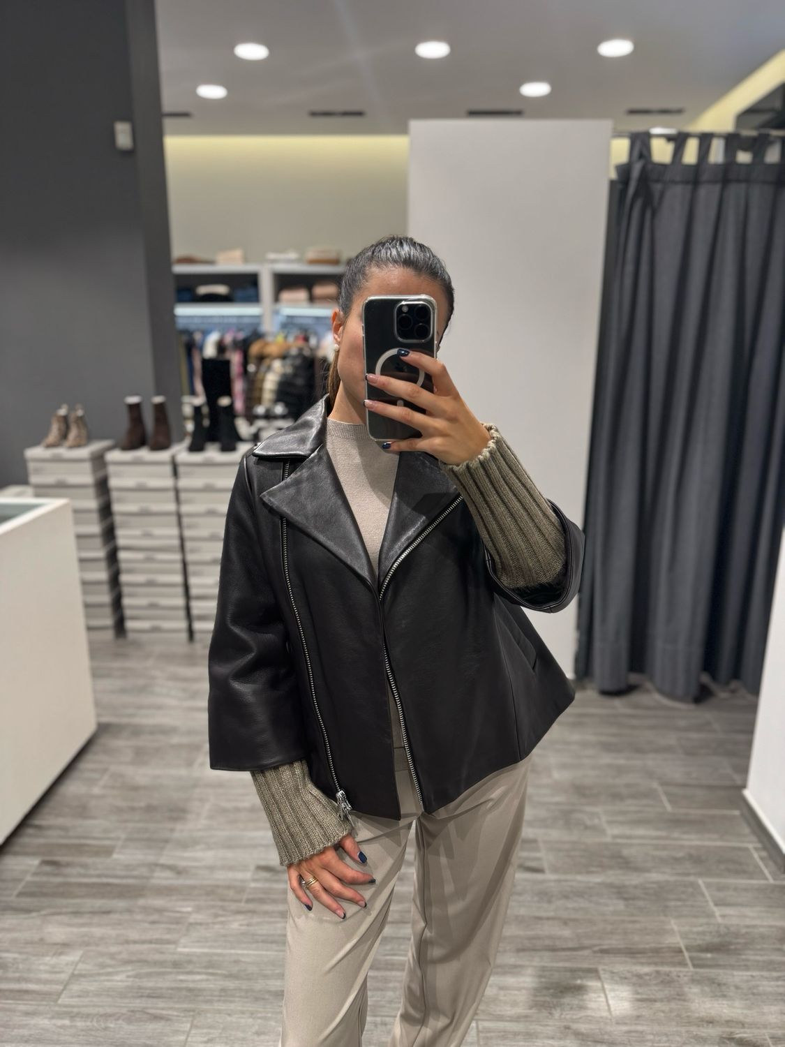 Chiodo in pelle con maniche staccabili The Jackie
