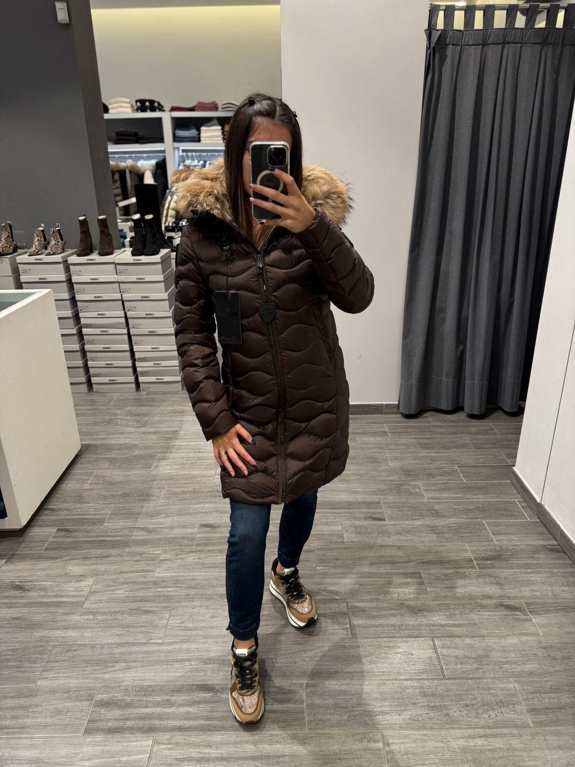 PIUMINO LUNGO BLAUER AD ONDE CON PELLICCIA LYNEL
