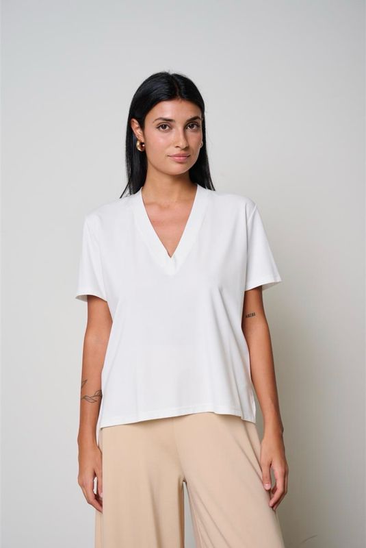 BLUSA KAOS DI JERSEY CON SCOLLO A V