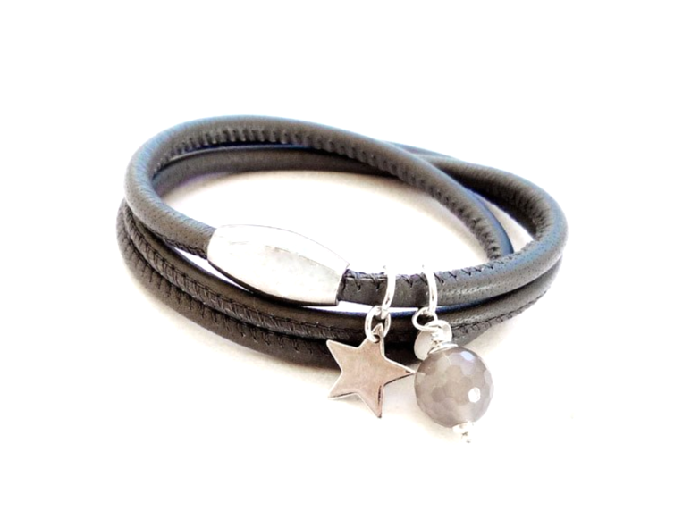 Nappalederarmband Stern mit Achat Nappalederarmband Stern mit Achat