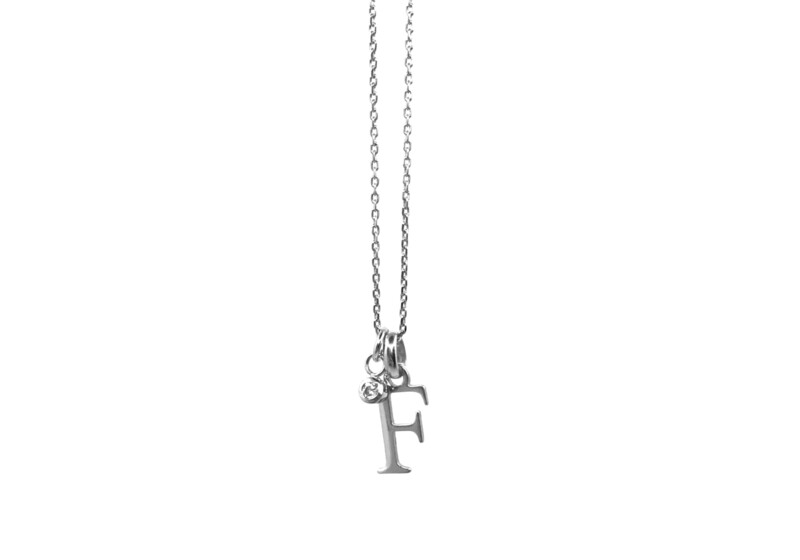 Silberkette mit Wunschbuchstabe und Zirkonia, Druckschrift Silberkette mit Wunschbuchstabe und Zirkonia, Druckschrift