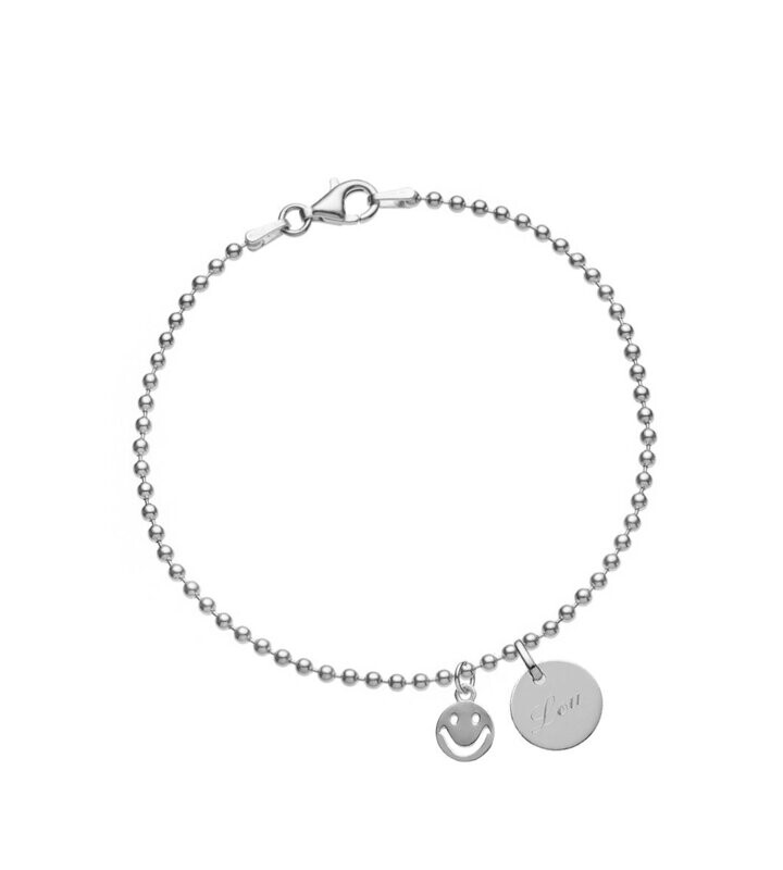 Kugelarmkette mit Smiley und Gravurplatte Kugelarmkette mit Smiley und Gravurplatte