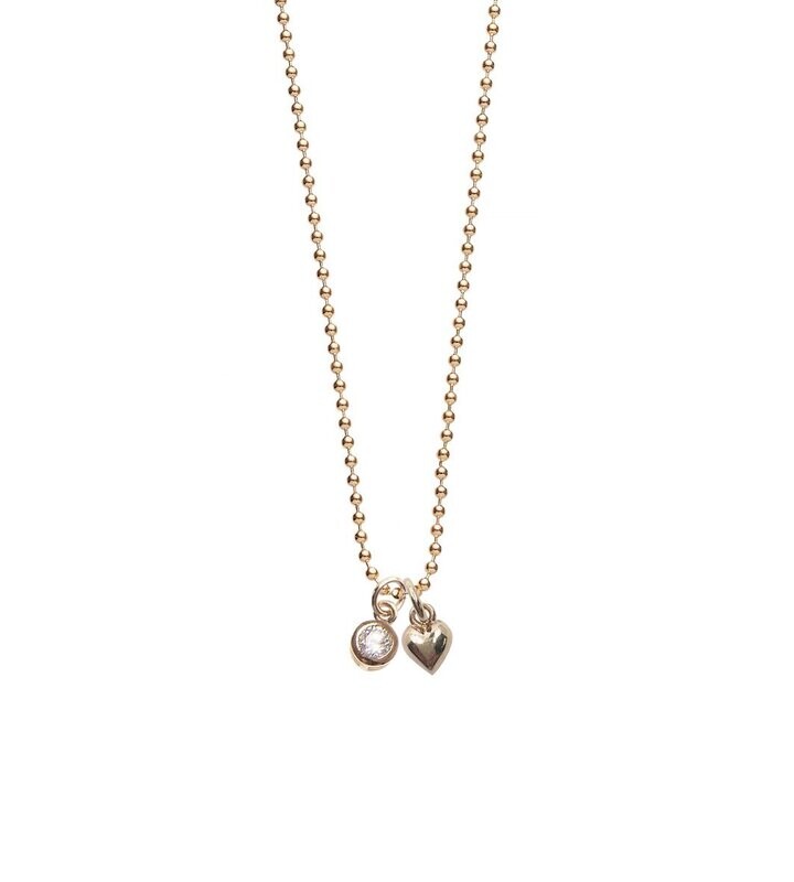 Kugelkette mit Minizirkonia und Miniherz Kugelkette mit Minizirkonia und Miniherz