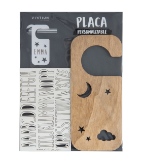 PLACA POMO PUERTA AUTOPERSONALIZABLE NOCHE CON KIT DE LETRAS.