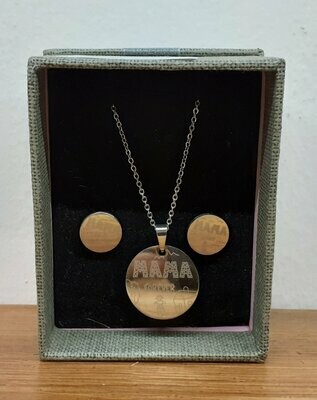 CONJUNTO COLGANTE Y PENDIENTES ACERO "MAMA"