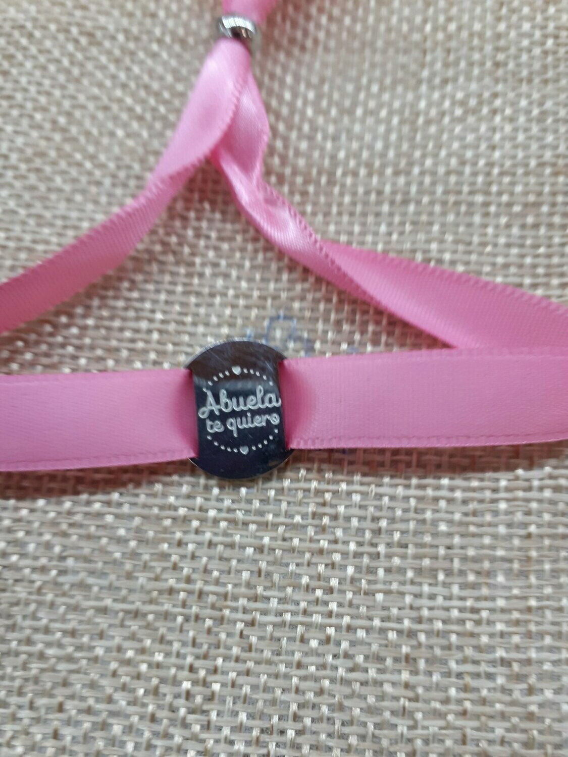 PULSERA  ACERO Y TELA  "ABUELA TE QUIERO", COLOR: ROSA