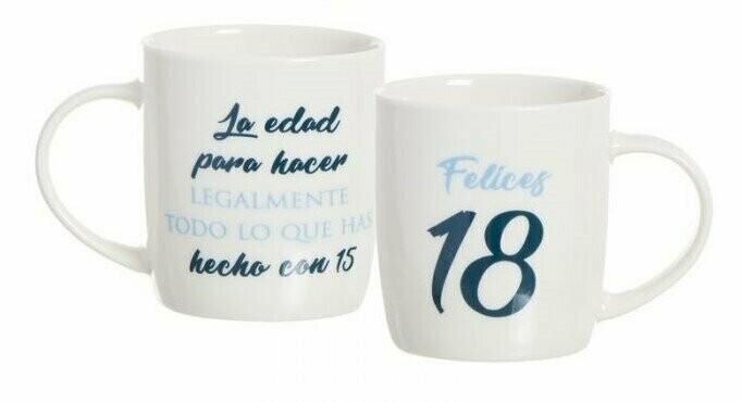 TAZA 350 ML 18 AÑOS, COLOR: BLANCO
