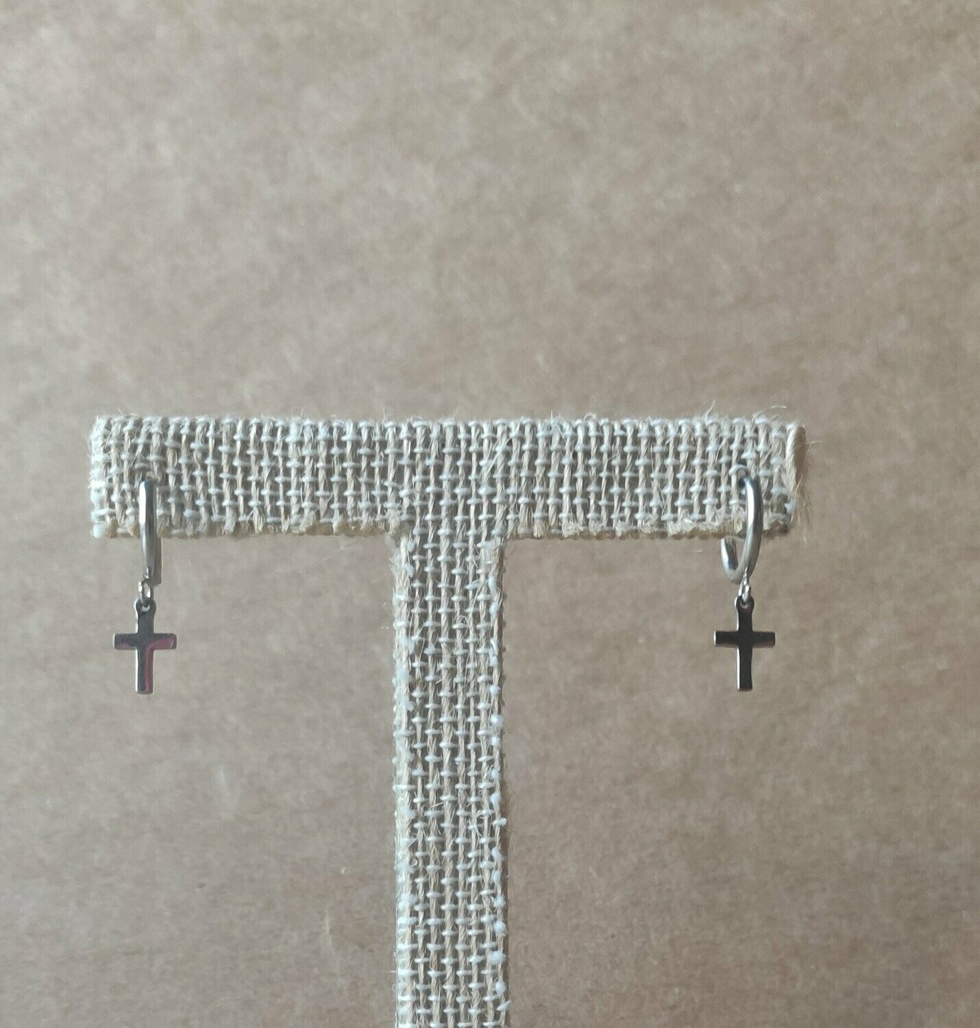 PENDIENTES ACERO ARO CRUZ, Color: Plateado