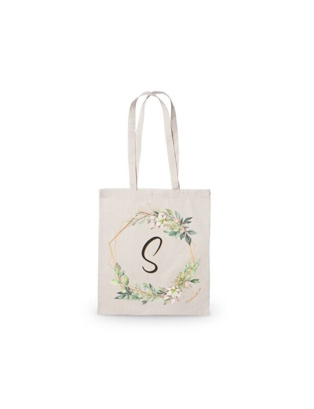 BOLSA ALGODON TOTE BAG INICIAL FLORES