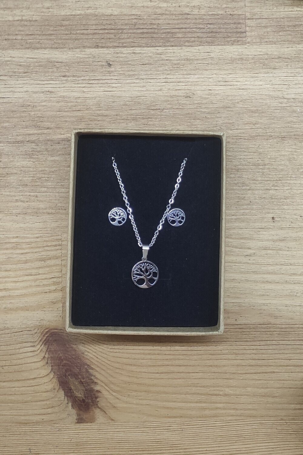 CONJUNTO COLGANTE Y PENDIENTES ACERO ARBOL DE LA VIDA, Color: PLATEADO