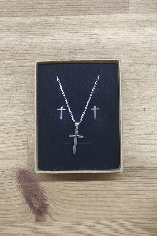 CONJUNTO COLGANTE Y PENDIENTES ACERO CRUZ