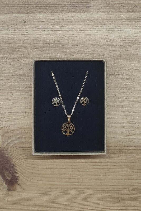 CONJUNTO COLGANTE Y PENDIENTES ACERO ARBOL DE LA VIDA