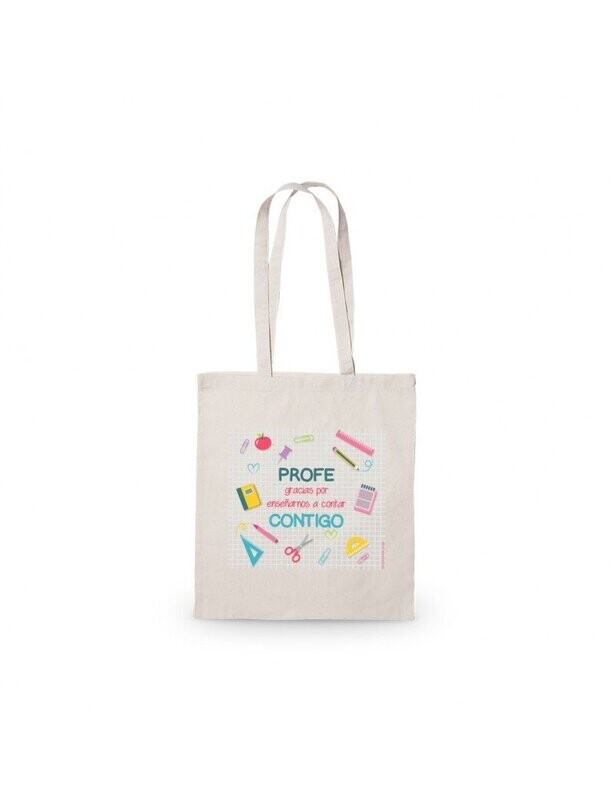 BOLSA TOTE BAG PROFE GRACIAS POR ENSEÑARNOS A CONTAR CONTIGO