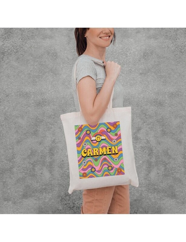 BOLSA ALGODON TOTE BAG INICIAL HIPPIE