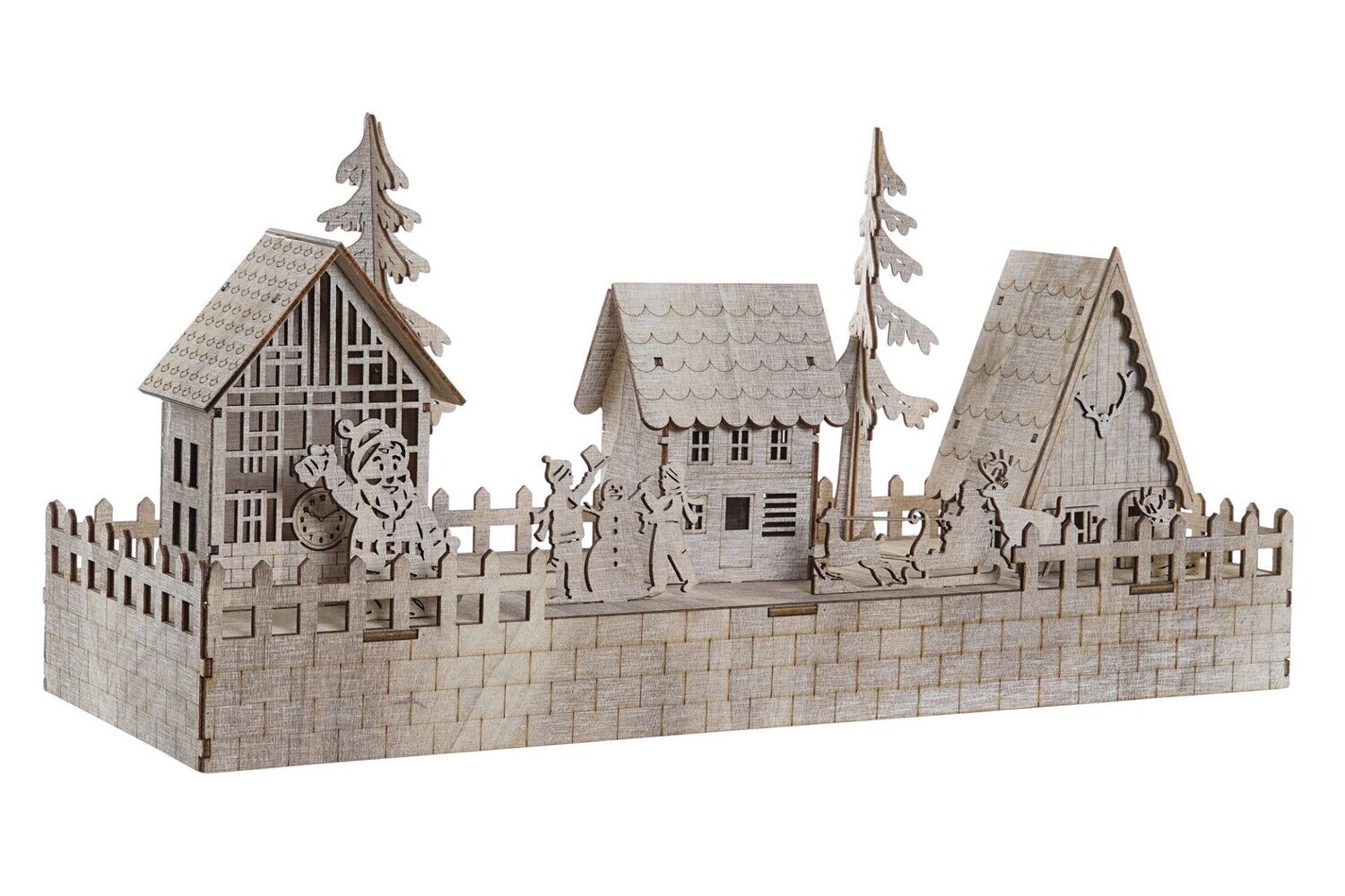 DECORACION MADERA LED CASAS NATURAL