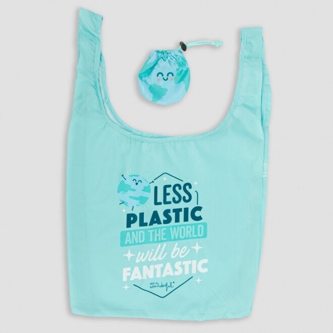 BOLSA DE LA COMPRA PLEGABLE PLANETA - LESS PLASTIC AND THE WORLD WILL BE FANTASTIC