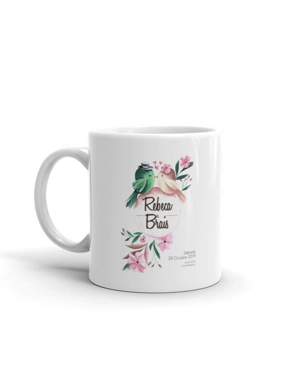 TAZA BODA PAJARITOS PERSONALIZADA