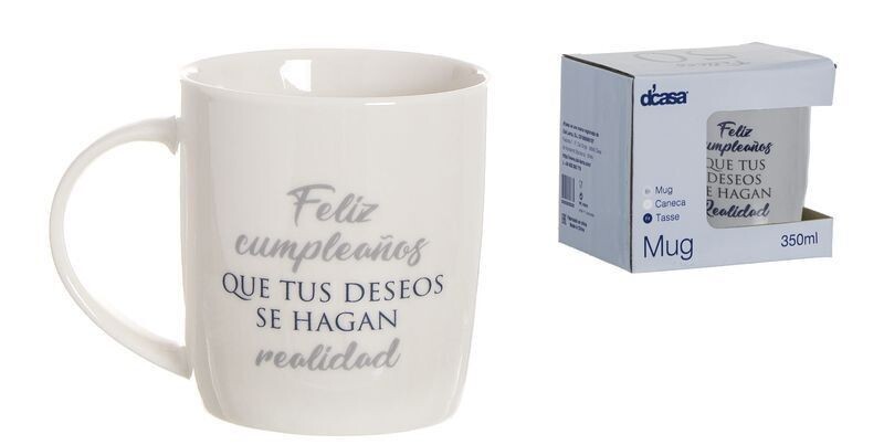 TAZA MUG FELIZ CUMPLEAÑOS, MODELO: BLANCA