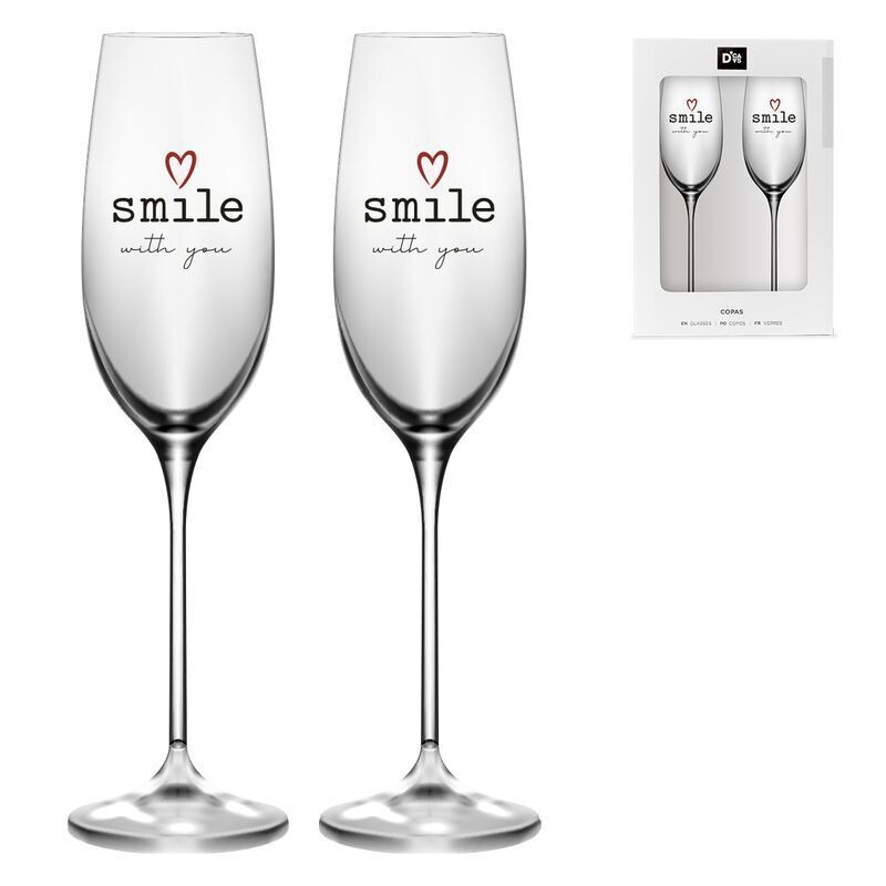 JUEGO DE 2 COPAS BRINDIS SMILE WITH LOVE