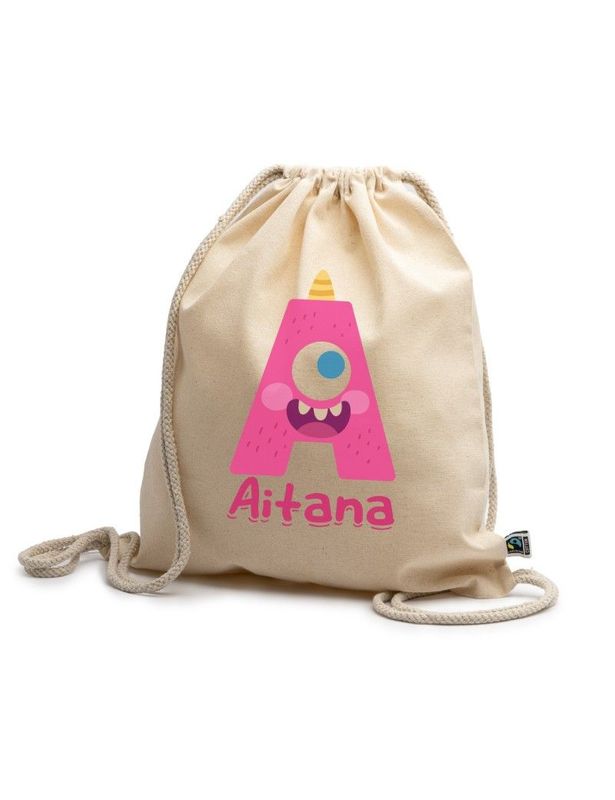 MOCHILA ALGODON PERSONALIZADA NOMBRE MONSTRUO