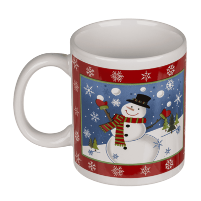 TAZA NAVIDAD ROJA Y AZUL, Modelo: Muñeco de nieve